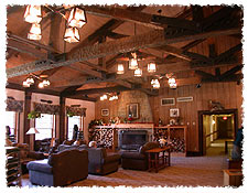 Abe Martin Lodge lobby with fireplace